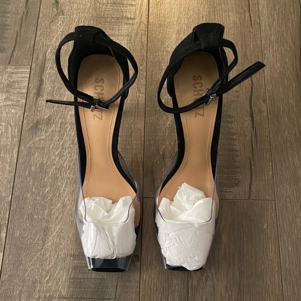 SCHUTZ VINYL & BLACK HEELS